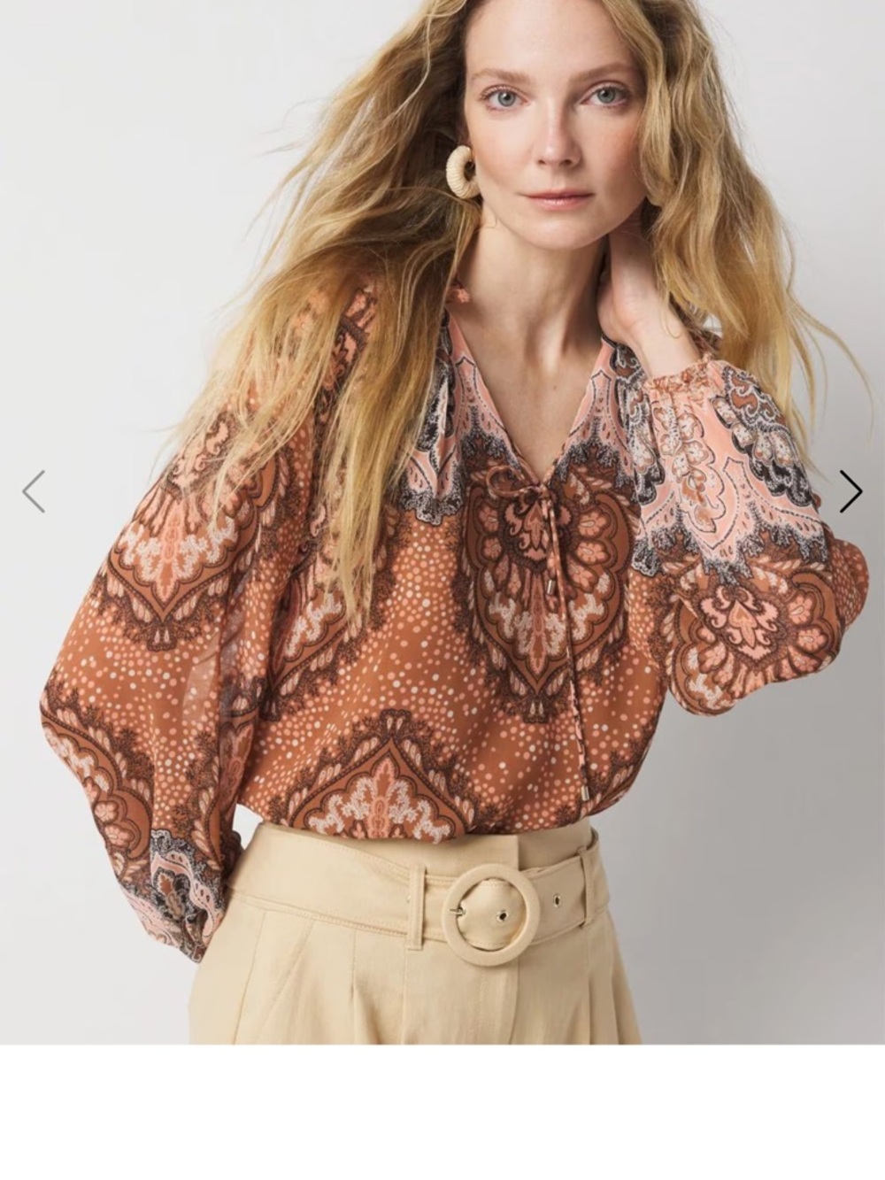 🆕NWT White House Black Market Paisley Tie-Neck Blouse